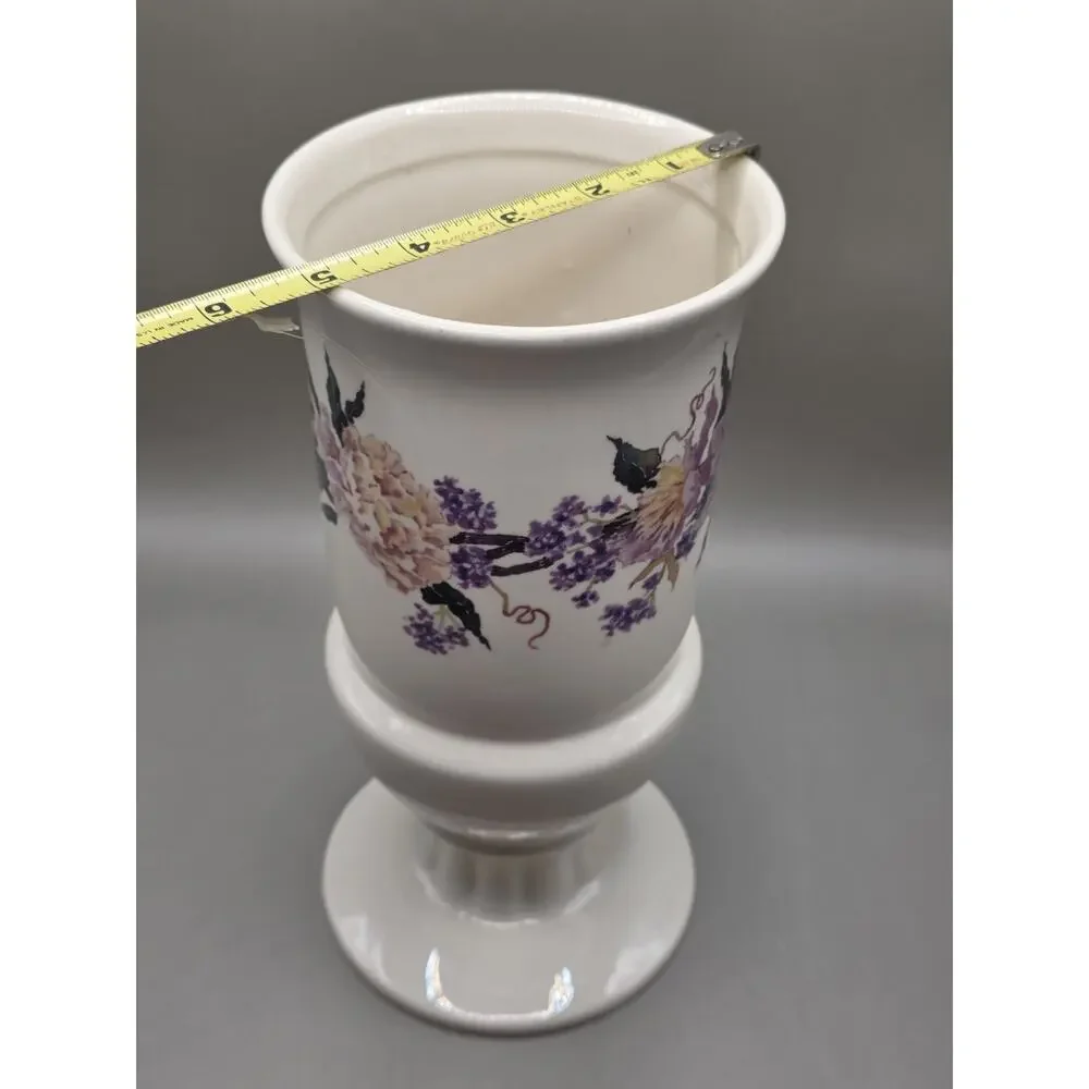 Vtg 1980s FTD Large Flower Vase Purple Peony Floral Pedestal Urn Plant Pot